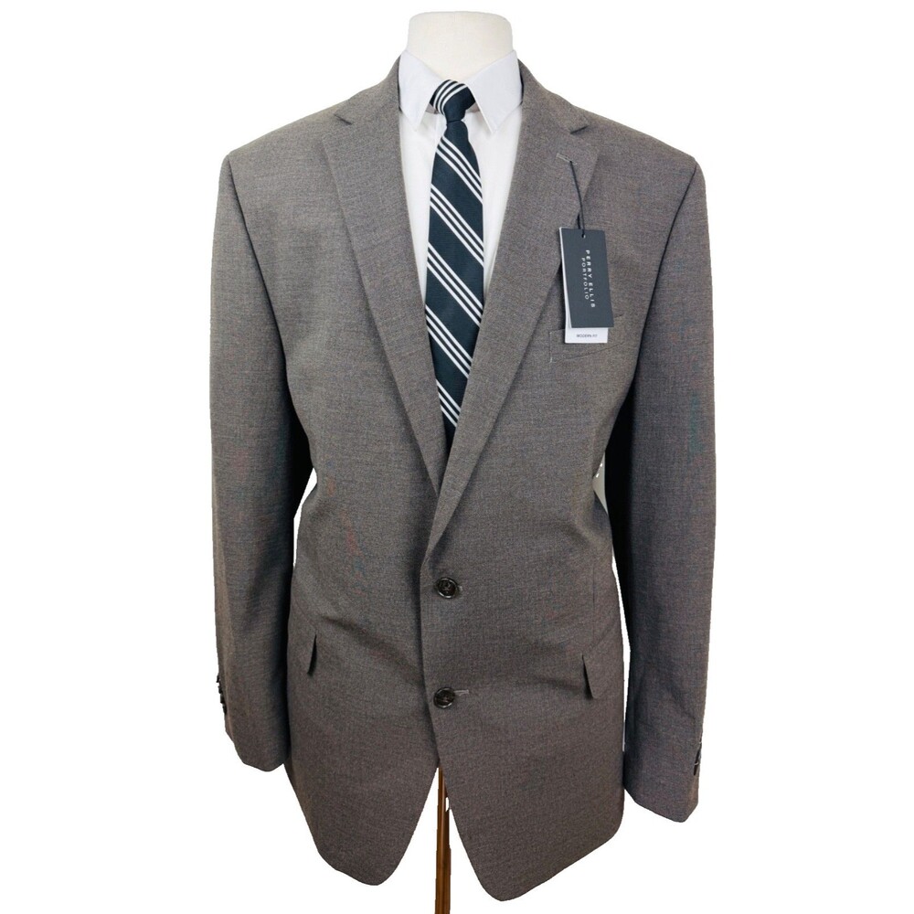 $395 PERRY ELLIS MENS 48L SOLID BROWN SOFT BLAZER SPORT COAT SUIT JACKET ONLY